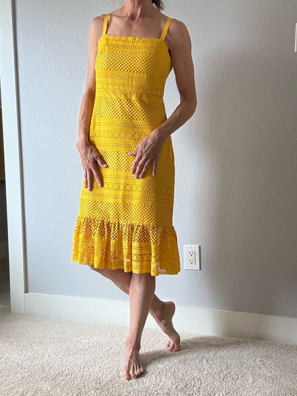 J Crew Yellow Crochet Sundress with Ruffle Hem sz 4